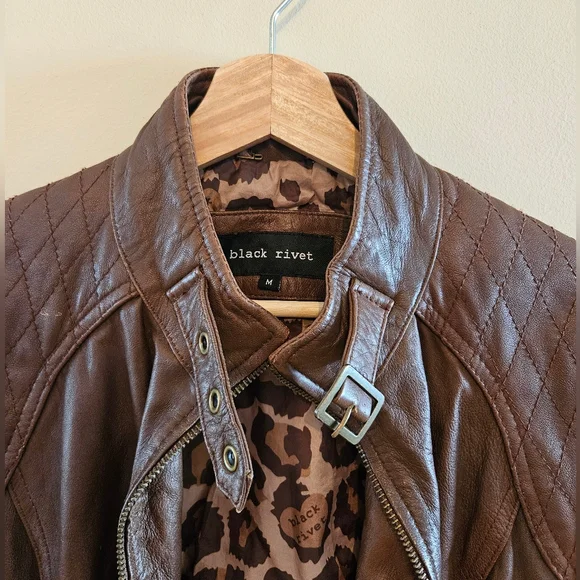 Black Rivet Brown Leather Jacket - Picture 5 of 6